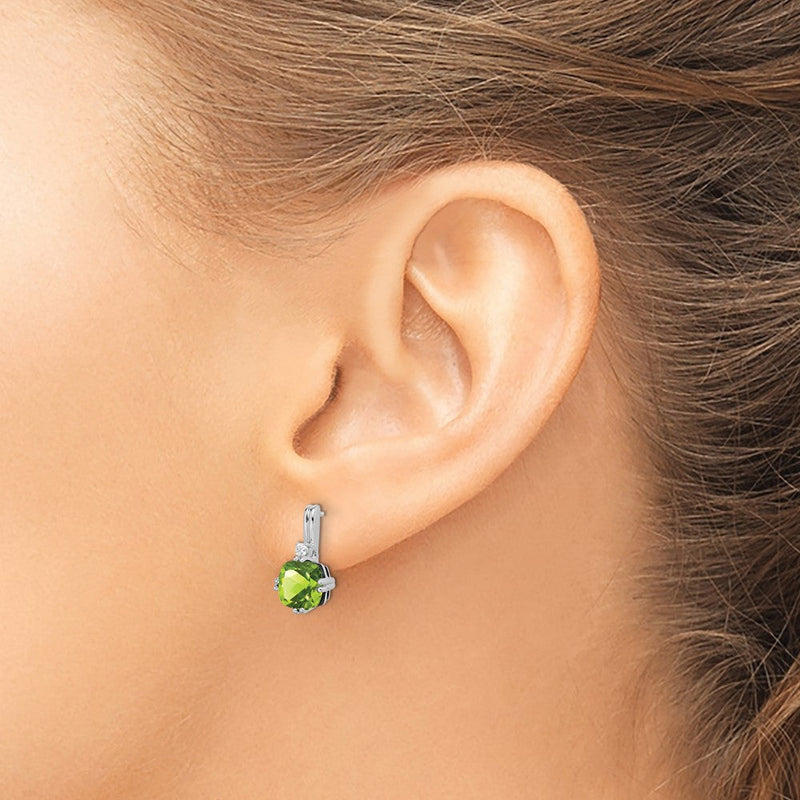 14K Weißgold Ohrringe mit Peridot im Kissenschliff und echten Diamanten