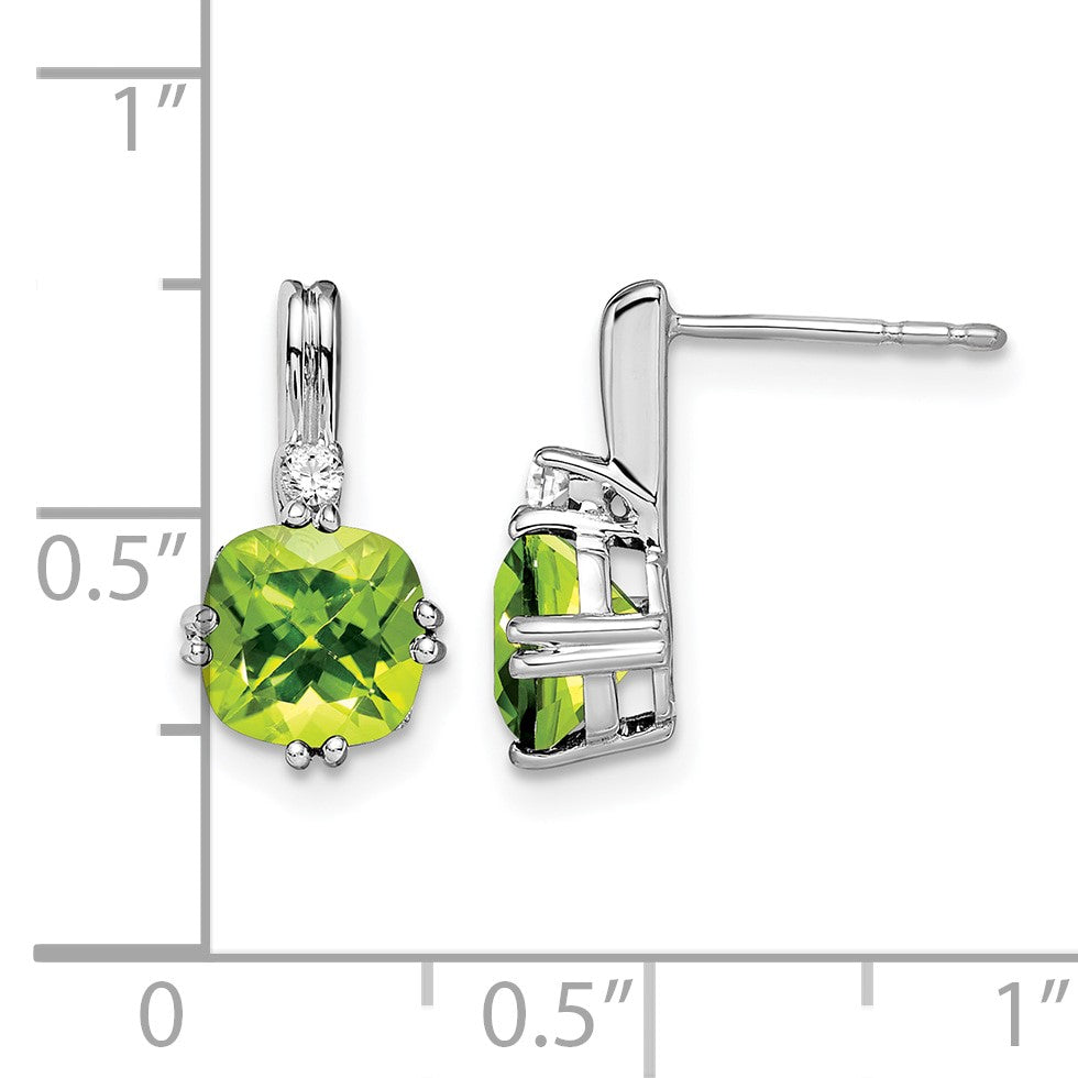 14K Weißgold Ohrringe mit Peridot im Kissenschliff und echten Diamanten