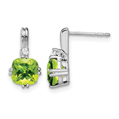 14K Weißgold Ohrringe mit Peridot im Kissenschliff und echten Diamanten