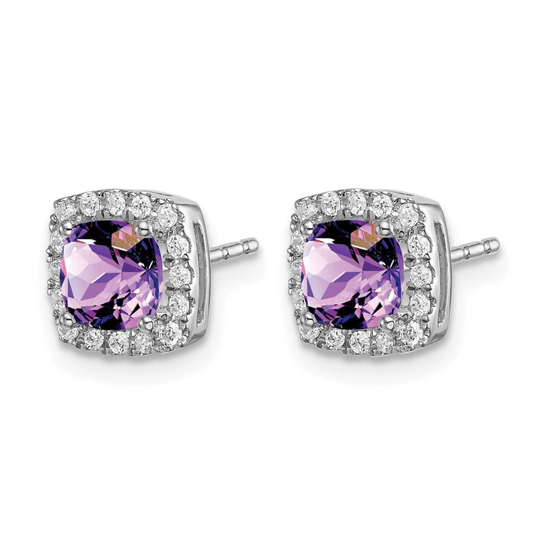 14K Weißgold Ohrringe mit Kissenschliff-Amethyst und echten Diamanten im Halo-Design