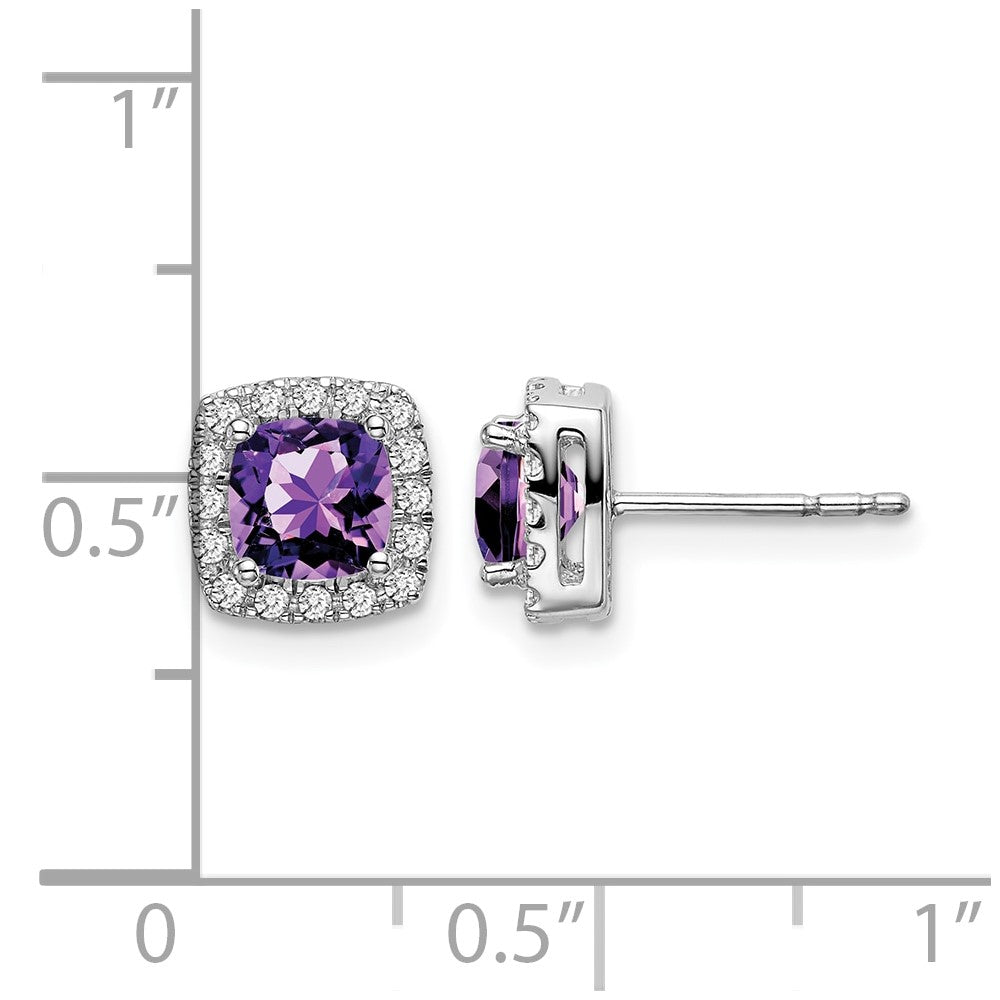 14K Weißgold Ohrringe mit Kissenschliff-Amethyst und echten Diamanten im Halo-Design
