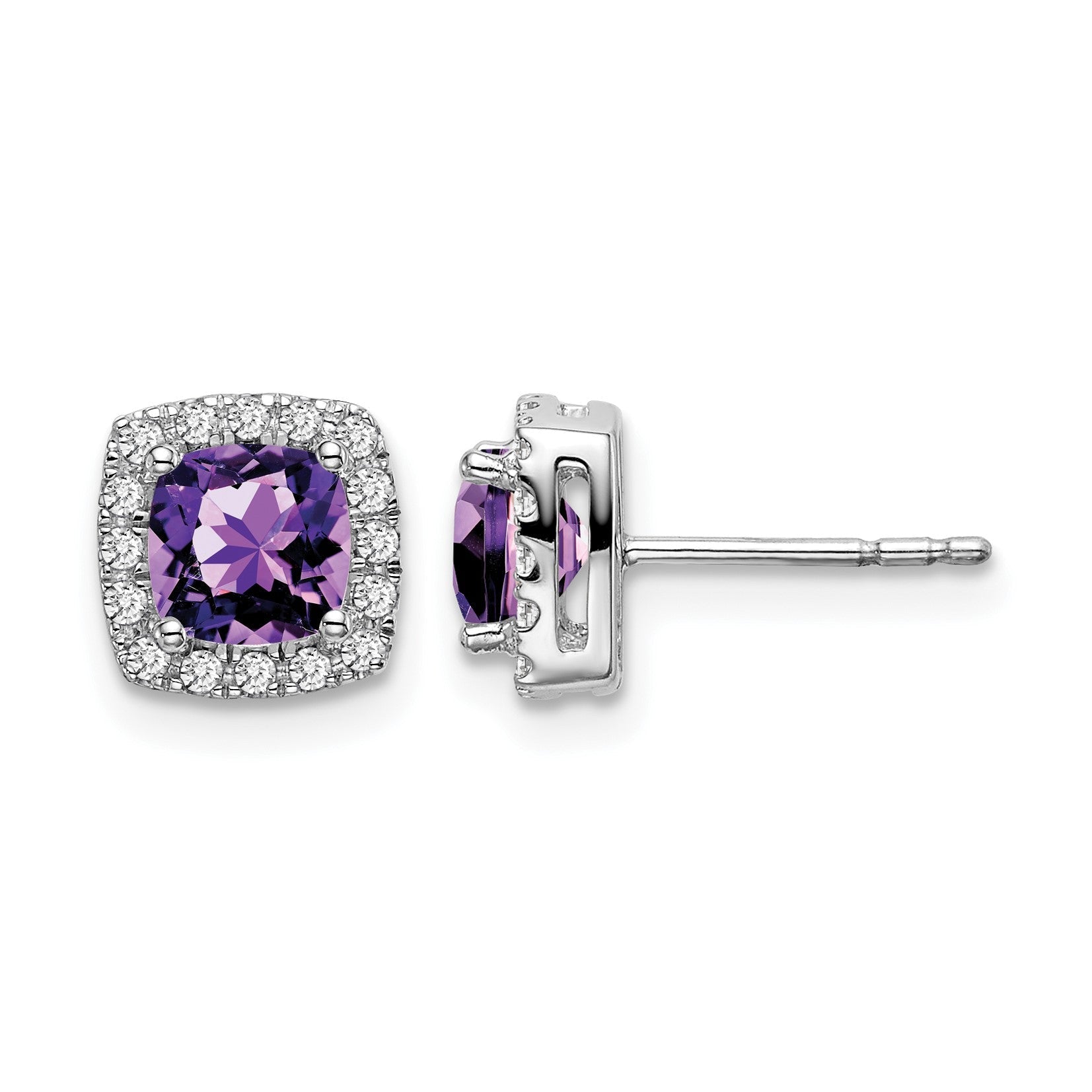 14K Weißgold Ohrringe mit Kissenschliff-Amethyst und echten Diamanten im Halo-Design