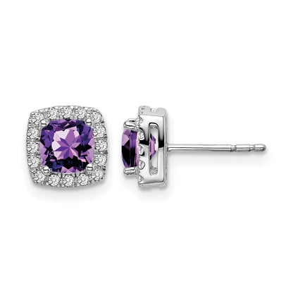 14K Weißgold Ohrringe mit Kissenschliff-Amethyst und echten Diamanten im Halo-Design