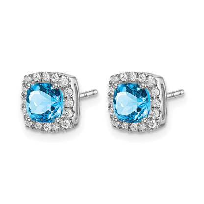 Ohrringe aus 14K Weißgold mit Blautopas im Kissenschliff und echten Diamanten im Halo-Design