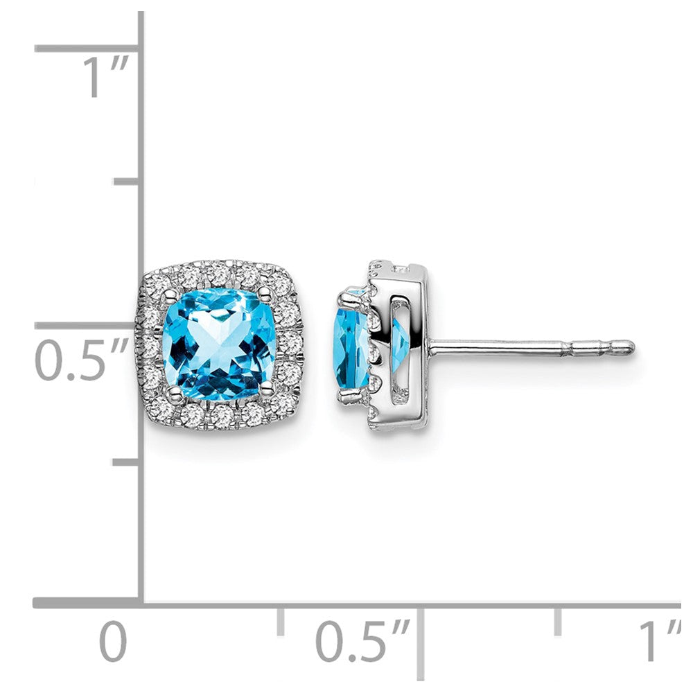 Ohrringe aus 14K Weißgold mit Blautopas im Kissenschliff und echten Diamanten im Halo-Design