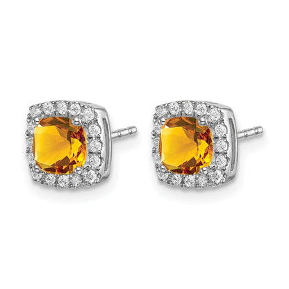 14K Weißgold Ohrringe mit Kissenschliff-Citrin und echten Diamanten im Halo-Design
