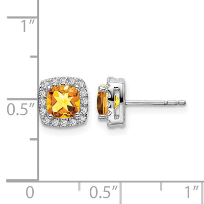14K Weißgold Ohrringe mit Kissenschliff-Citrin und echten Diamanten im Halo-Design