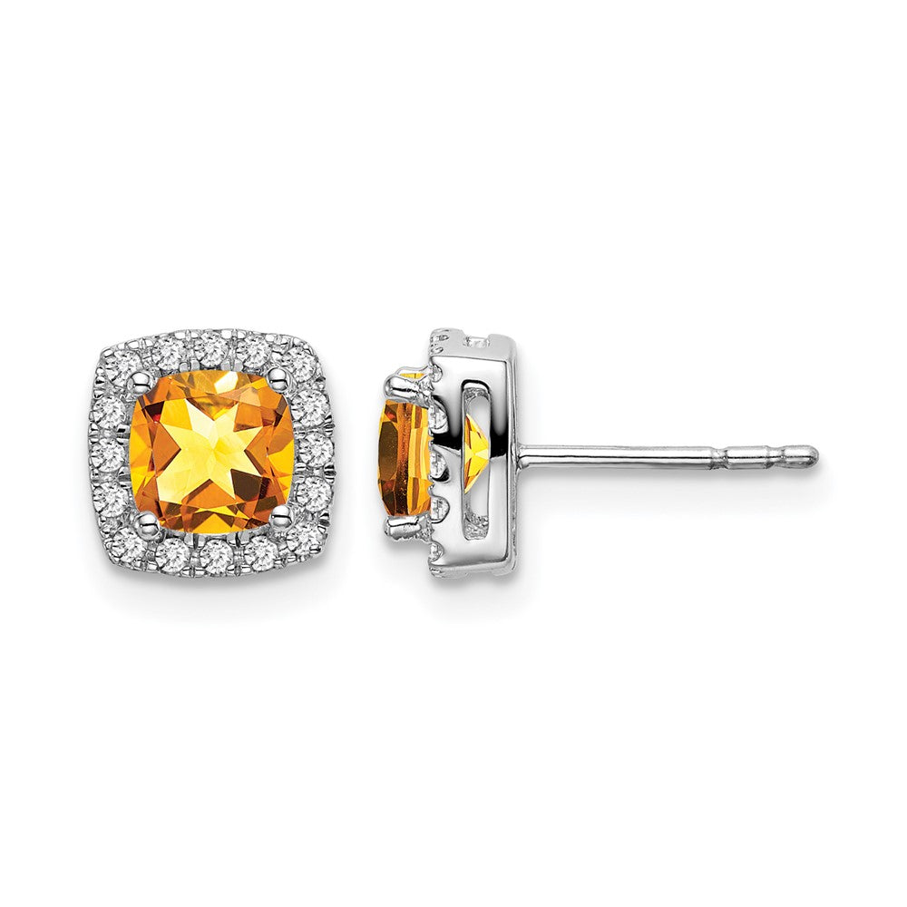 14K Weißgold Ohrringe mit Kissenschliff-Citrin und echten Diamanten im Halo-Design