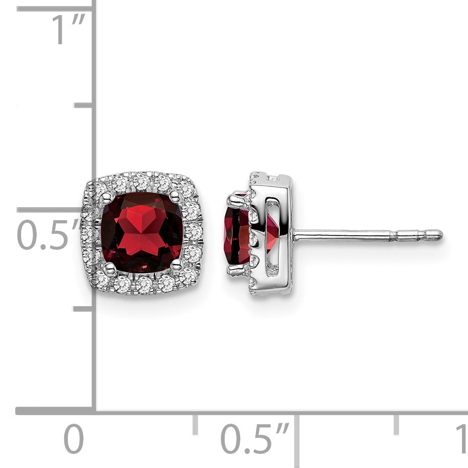 14K Weißgold Ohrringe mit Kissenschliff-Granat und echten Diamanten im Halo-Design
