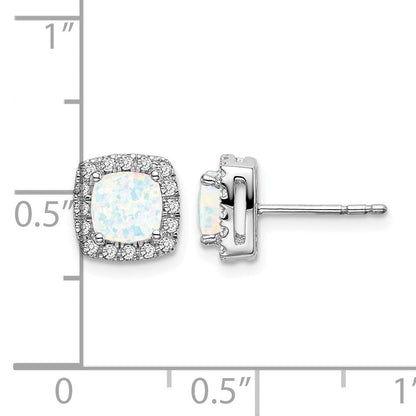 14K Weißgold Ohrringe mit kissenförmigem synthetischem Opal und echten Diamanten im Halo-Design