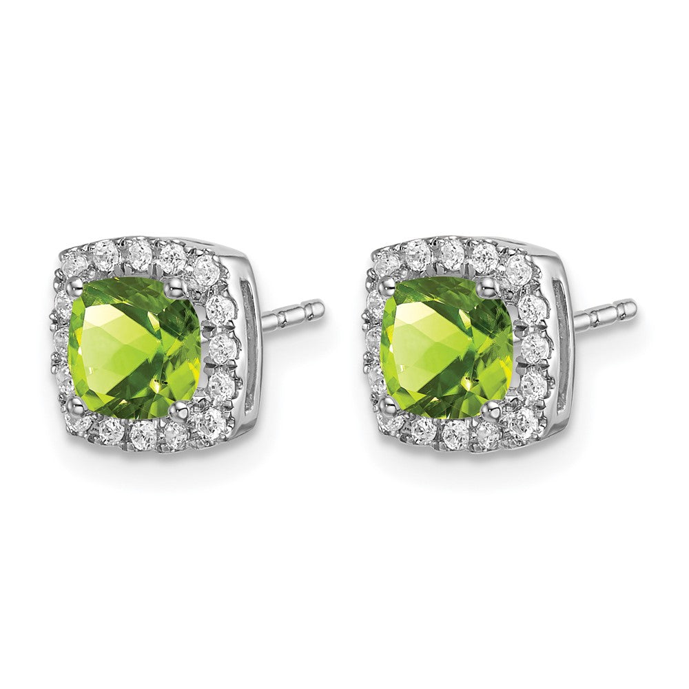 14K Weißgold Ohrringe mit Kissenschliff-Peridot und echten Diamanten im Halo-Design