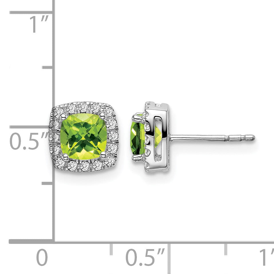 14K Weißgold Ohrringe mit Kissenschliff-Peridot und echten Diamanten im Halo-Design