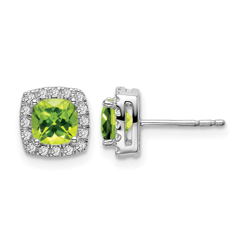 14K Weißgold Ohrringe mit Kissenschliff-Peridot und echten Diamanten im Halo-Design
