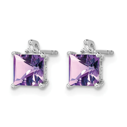 14K Weißgold Ohrringe mit Prinzess-Amethyst und echten Diamanten