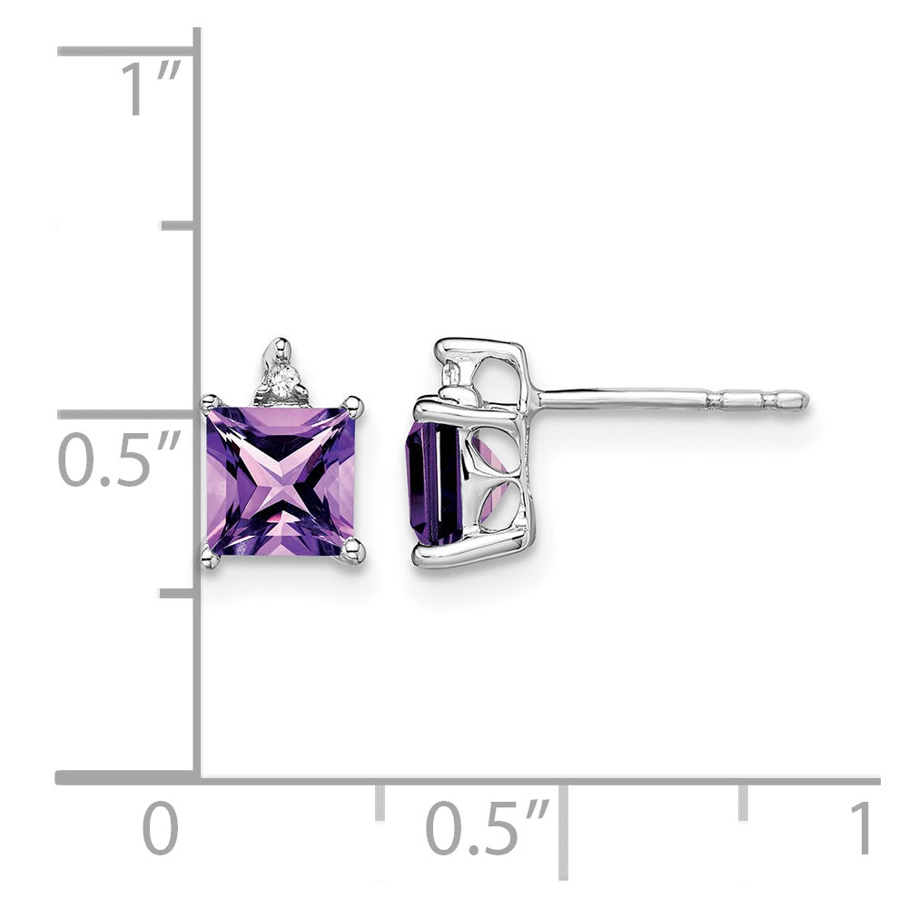 14K Weißgold Ohrringe mit Prinzess-Amethyst und echten Diamanten