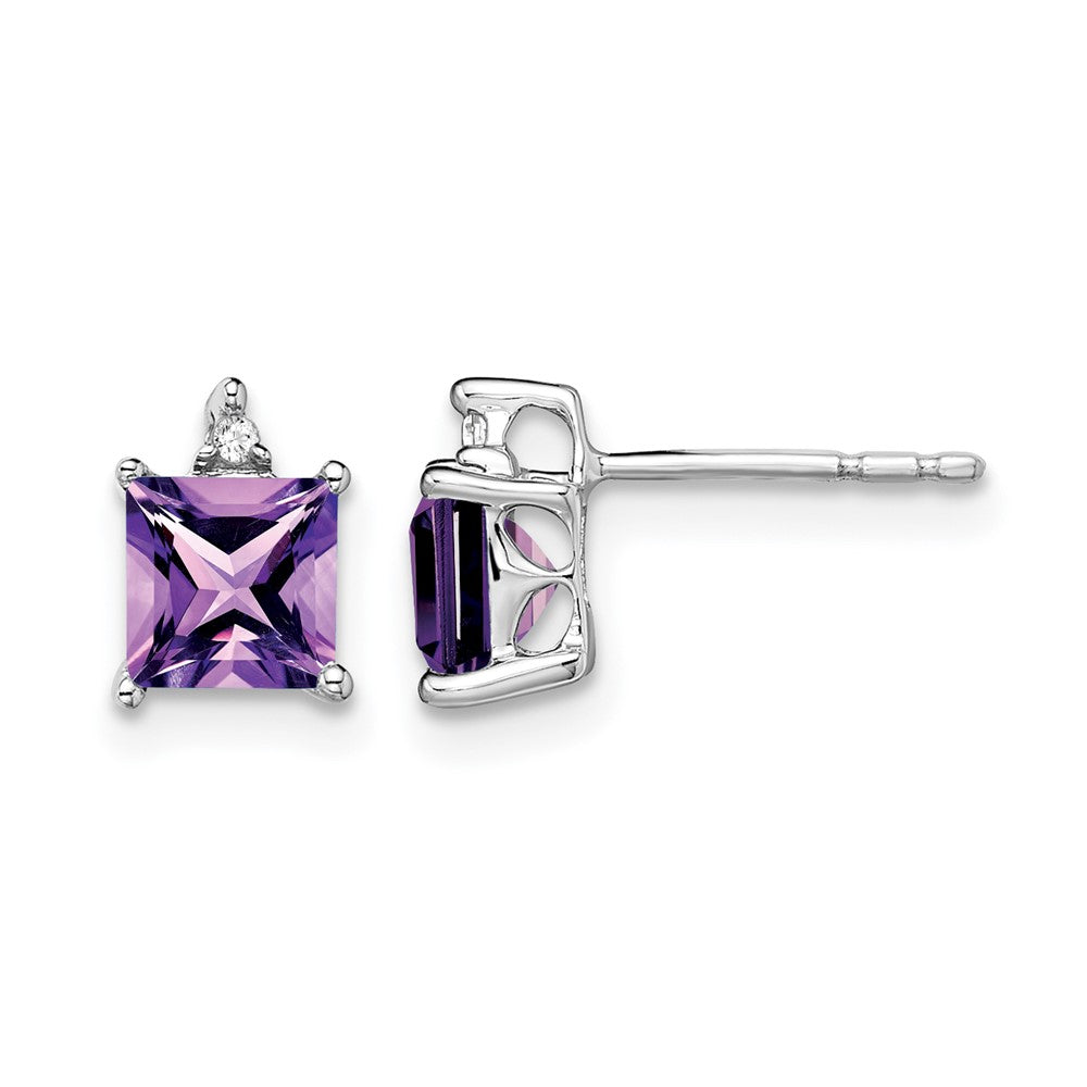 14K Weißgold Ohrringe mit Prinzess-Amethyst und echten Diamanten
