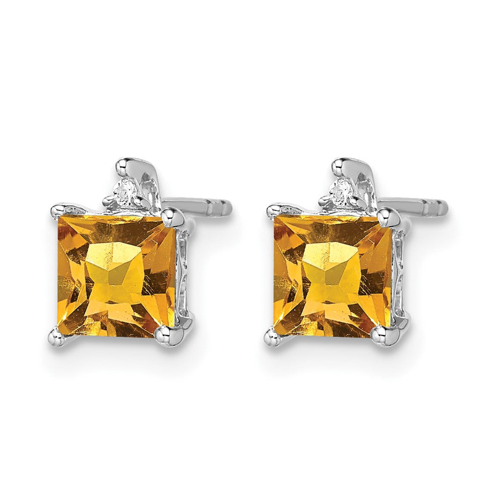 14K Weißgold Ohrringe mit Prinzessschliff-Citrin und echten Diamanten