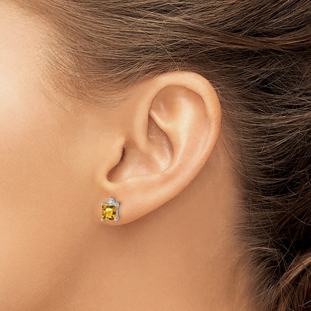 14K Weißgold Ohrringe mit Prinzessschliff-Citrin und echten Diamanten