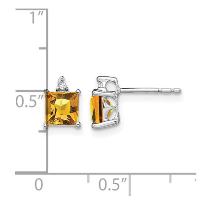 14K Weißgold Ohrringe mit Prinzessschliff-Citrin und echten Diamanten