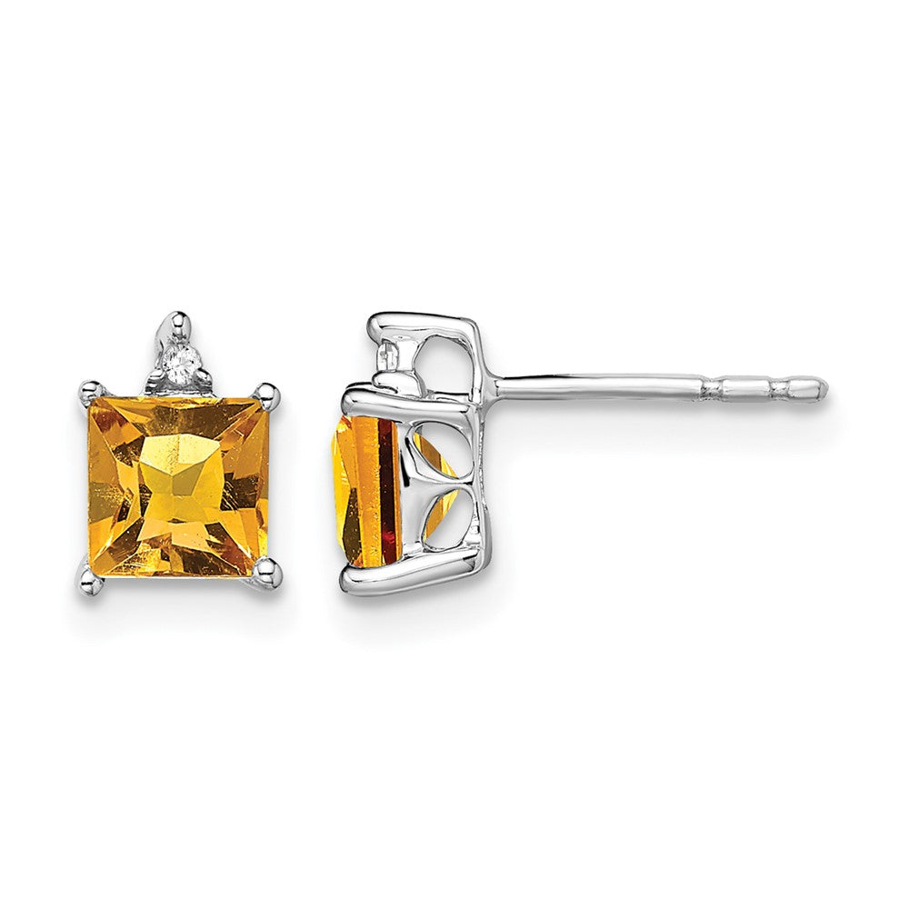 14K Weißgold Ohrringe mit Prinzessschliff-Citrin und echten Diamanten