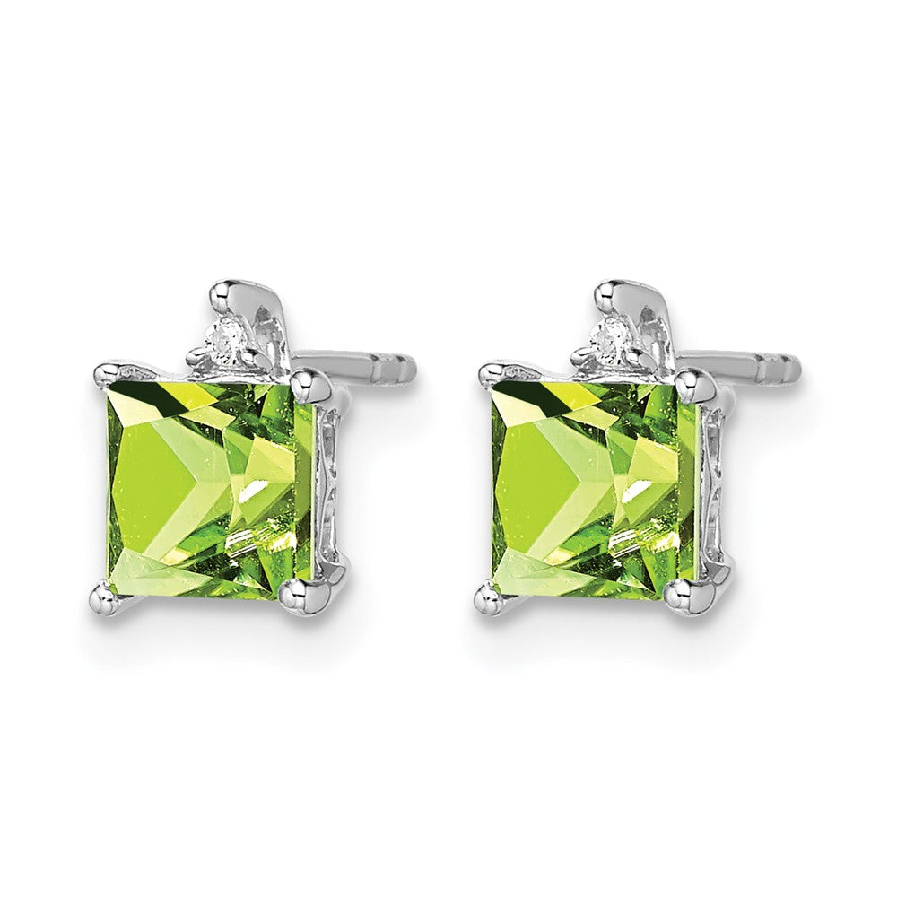 14K Weißgold Ohrringe mit Prinzessschliff-Peridot und echten Diamanten