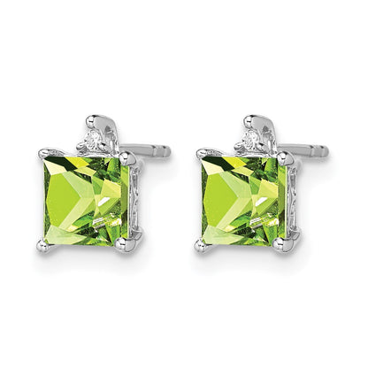 14K Weißgold Ohrringe mit Prinzessschliff-Peridot und echten Diamanten