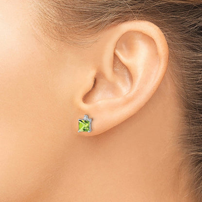 14K Weißgold Ohrringe mit Prinzessschliff-Peridot und echten Diamanten