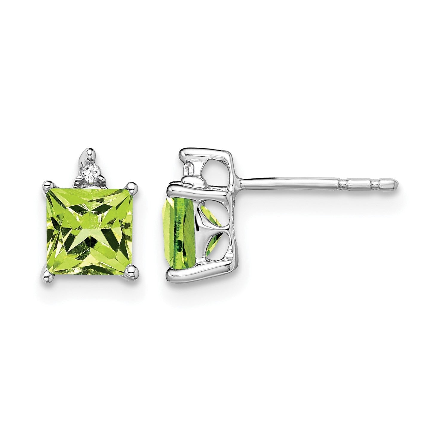 14K Weißgold Ohrringe mit Prinzessschliff-Peridot und echten Diamanten