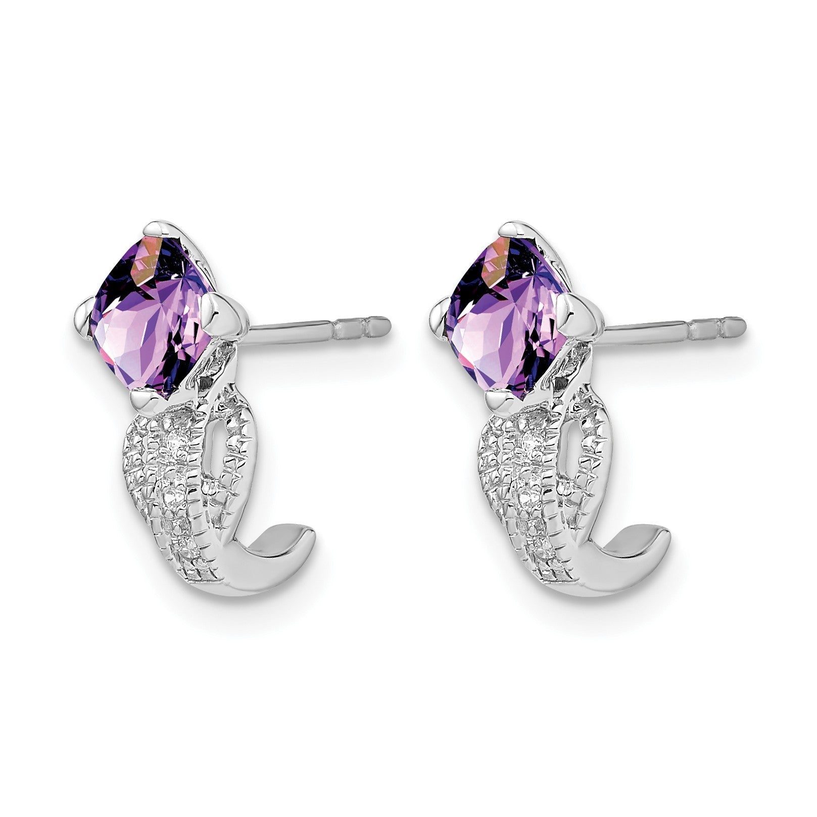 14K Weißgold Ohrringe mit Amethyst und echten Diamanten