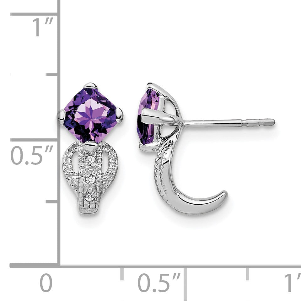 14K Weißgold Ohrringe mit Amethyst und echten Diamanten