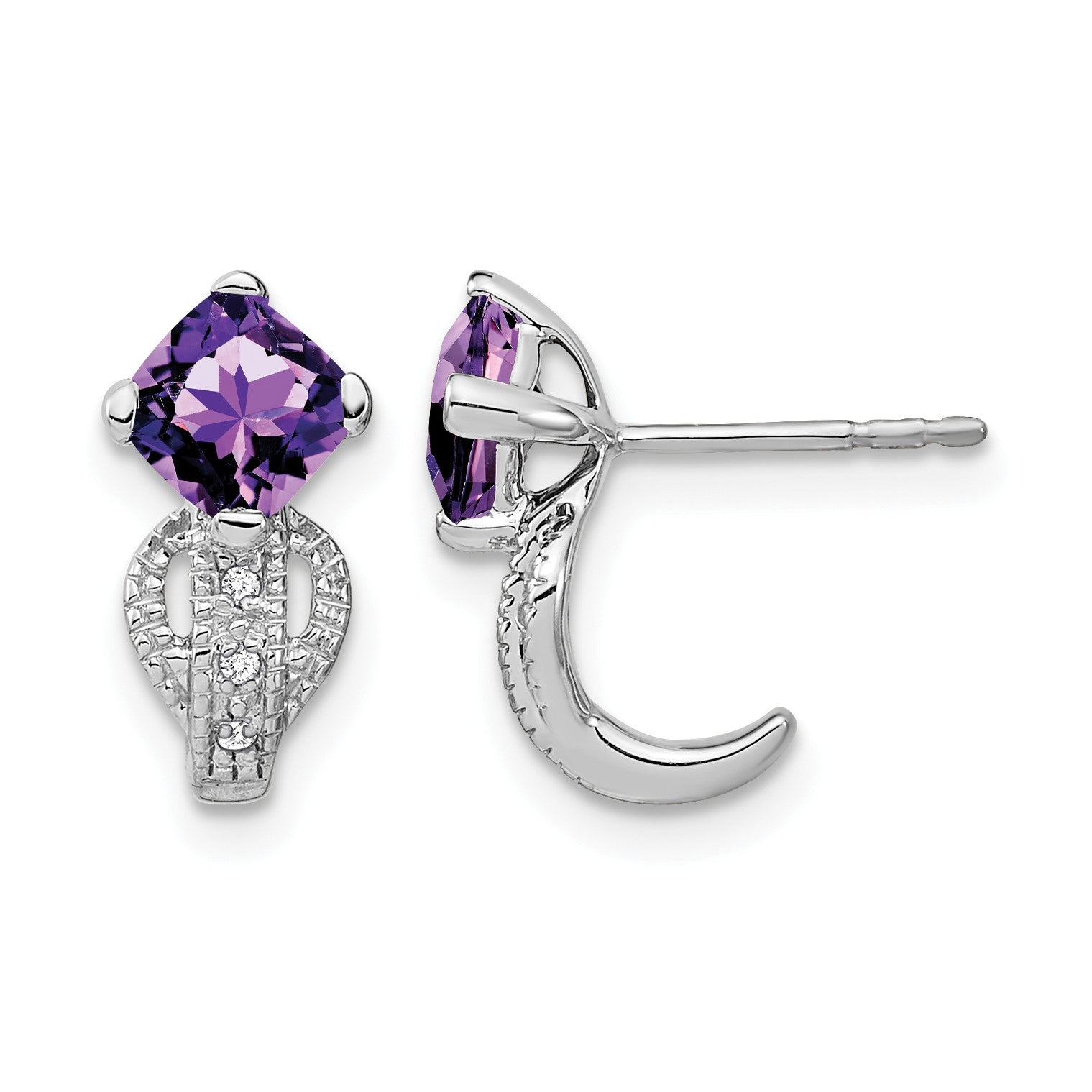 14K Weißgold Ohrringe mit Amethyst und echten Diamanten