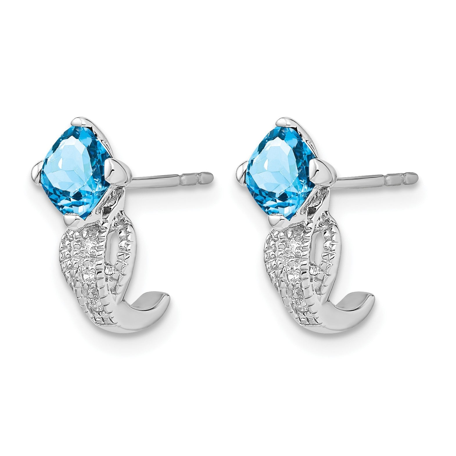 14K Weißgold Ohrringe mit Blautopas und echten Diamanten