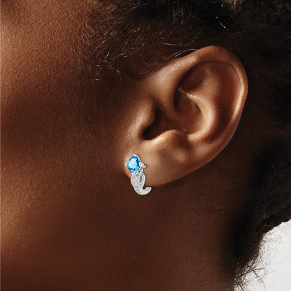 14K Weißgold Ohrringe mit Blautopas und echten Diamanten