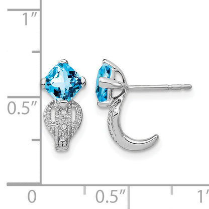 14K Weißgold Ohrringe mit Blautopas und echten Diamanten