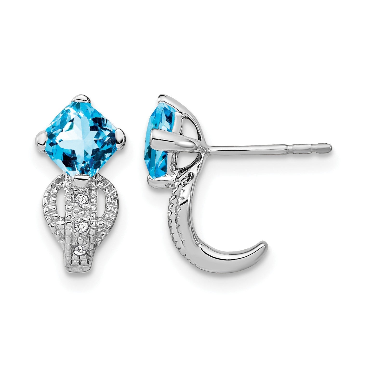 14K Weißgold Ohrringe mit Blautopas und echten Diamanten