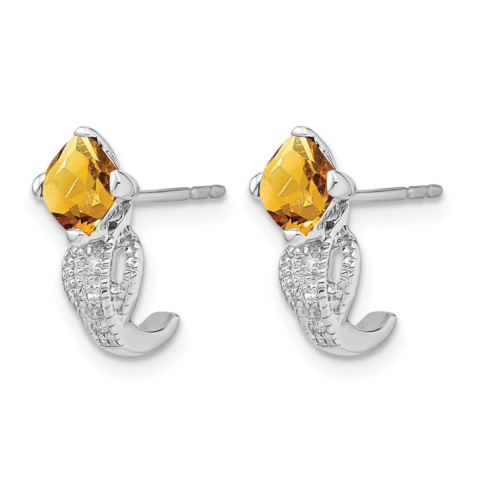14K Weißgold Ohrringe mit Citrin und echten Diamanten
