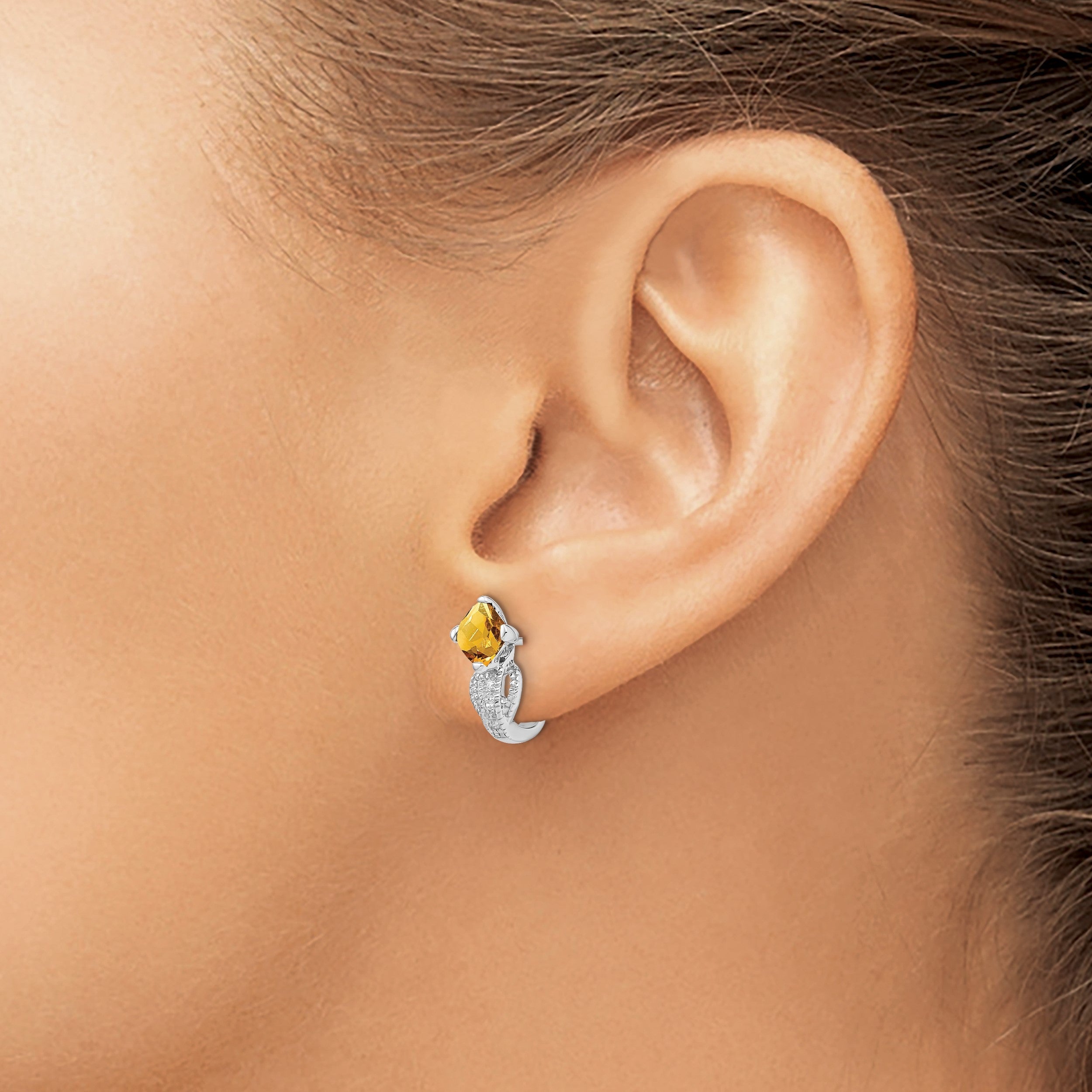 14K Weißgold Ohrringe mit Citrin und echten Diamanten