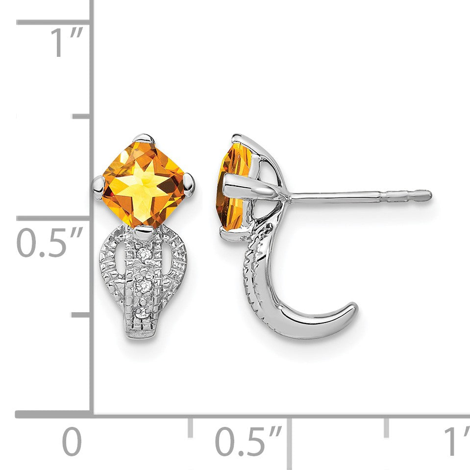 14K Weißgold Ohrringe mit Citrin und echten Diamanten