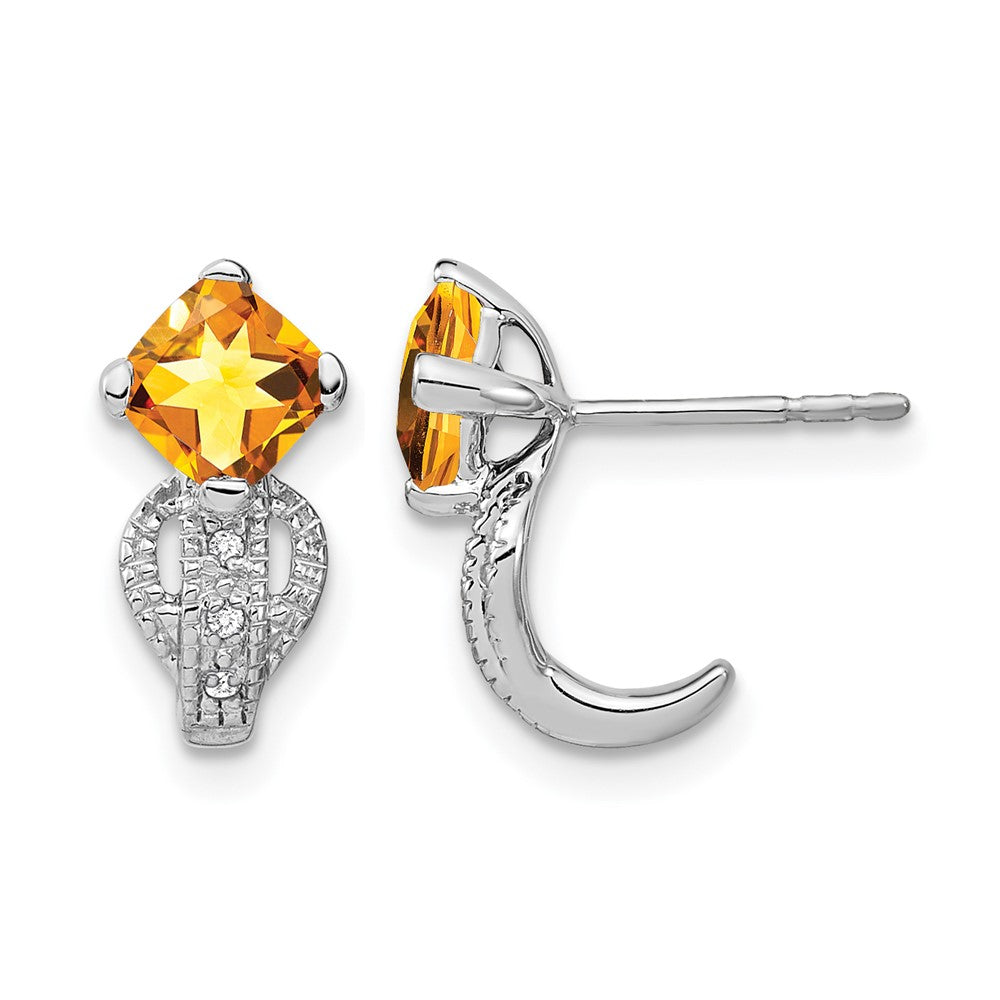 14K Weißgold Ohrringe mit Citrin und echten Diamanten