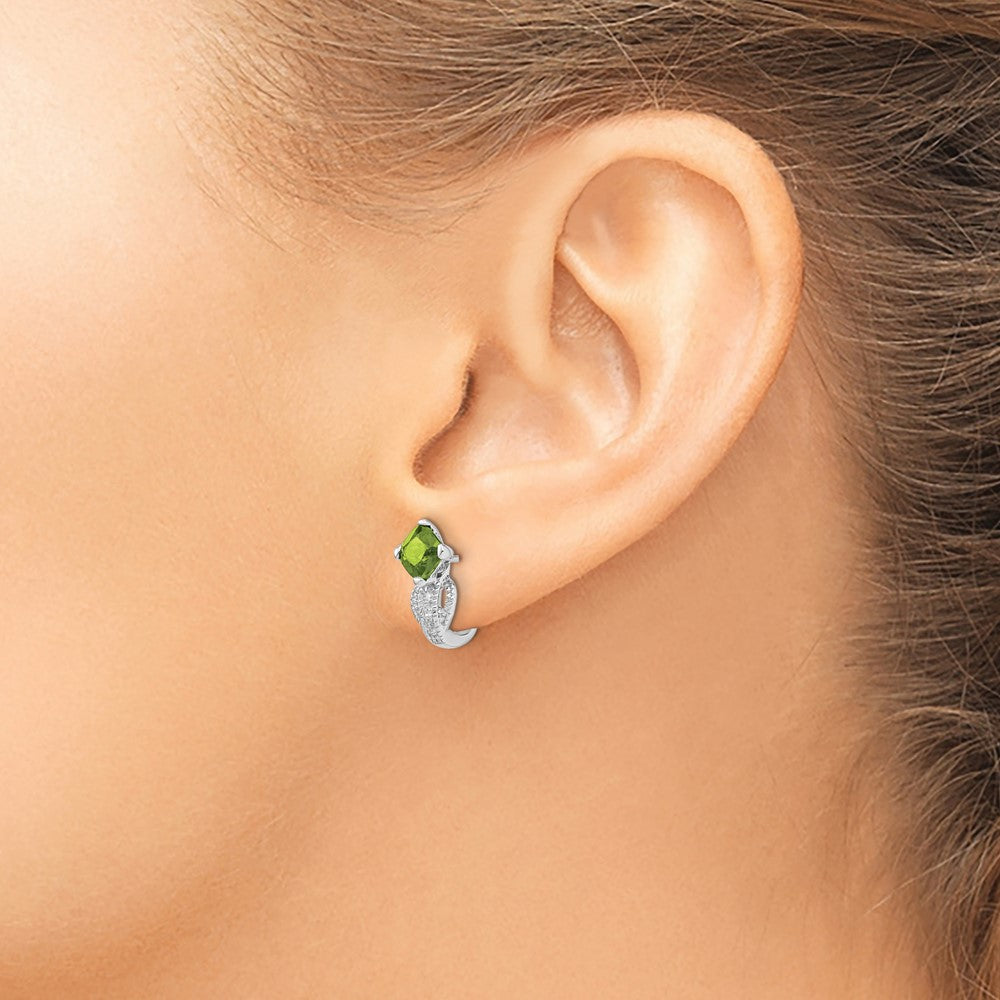 14K Weißgold Ohrringe mit Peridot und echten Diamanten
