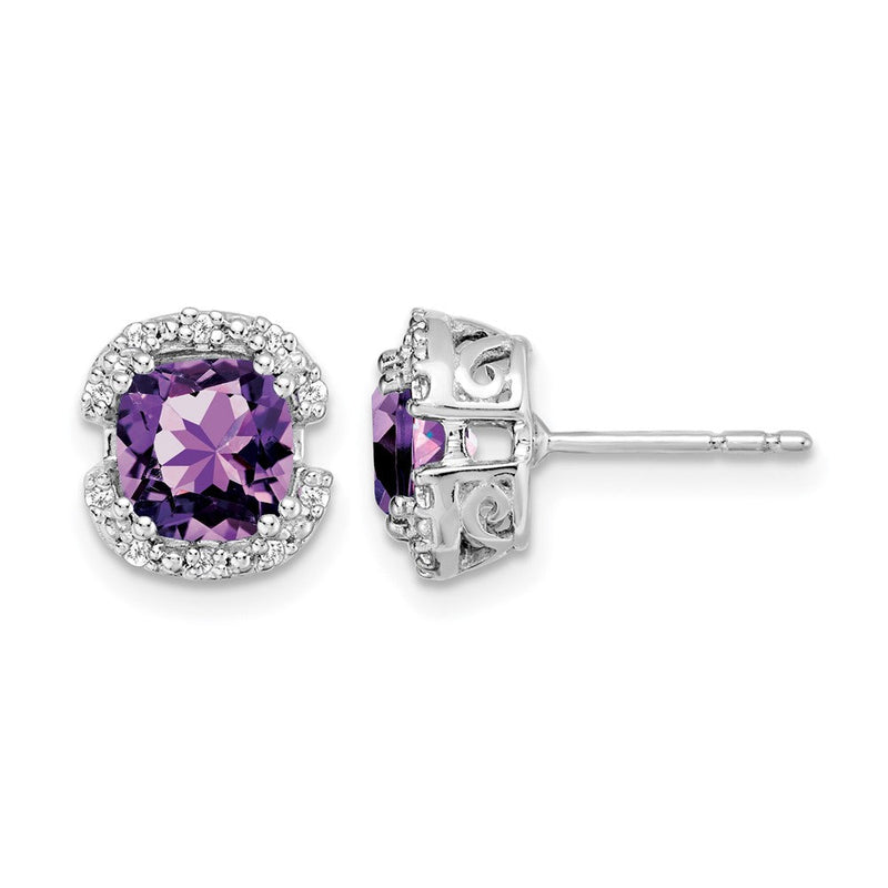 14K Weißgold Ohrringe mit Kissenschliff-Amethyst und echten Diamanten im Halo-Design