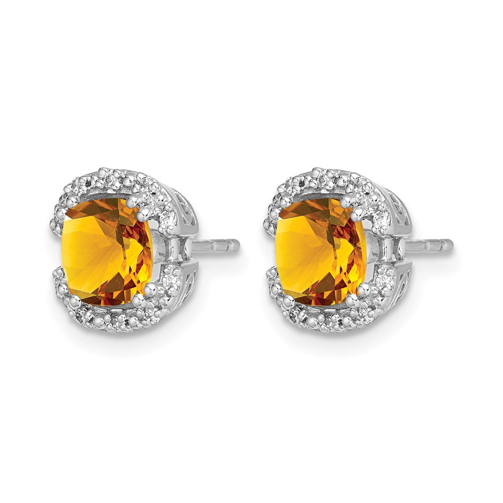 14K Weißgold Ohrringe mit Kissenschliff-Citrin und Diamant-Halo