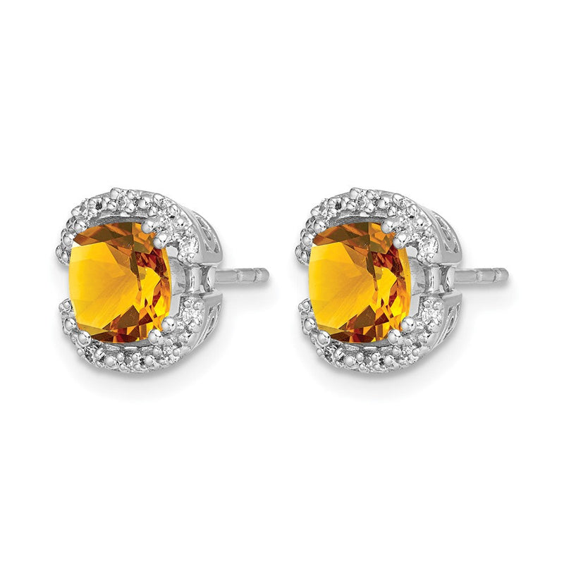 14K Weißgold Ohrringe mit Kissenschliff-Citrin und Diamant-Halo