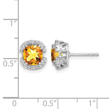 14K Weißgold Ohrringe mit Kissenschliff-Citrin und Diamant-Halo