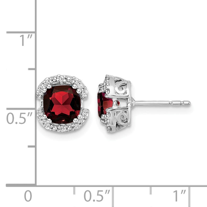 Ohrringe aus 14K Weißgold mit Kissenschliff-Granat und echten Diamanten im Halo-Design
