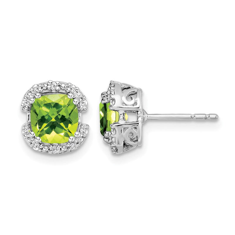 14K Weißgold Ohrringe mit Kissenschliff-Peridot und echten Diamanten im Halo-Design