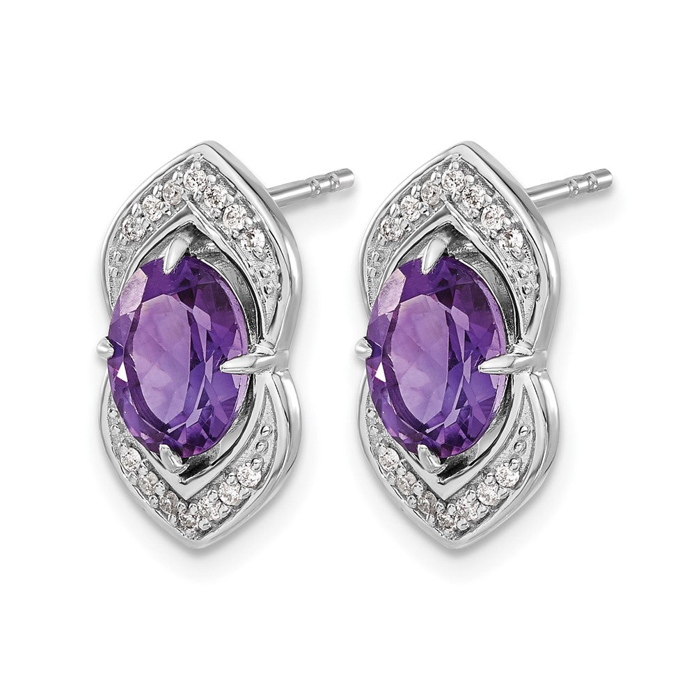 14K Weißgold Ohrstecker mit Amethyst und echten Diamanten