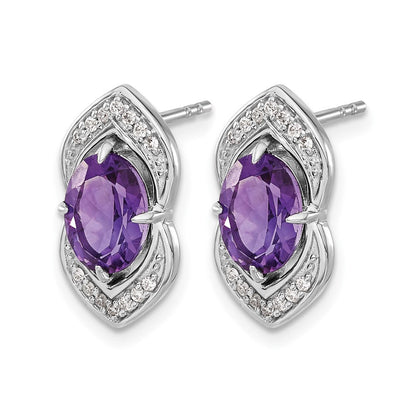 14K Weißgold Ohrstecker mit Amethyst und echten Diamanten