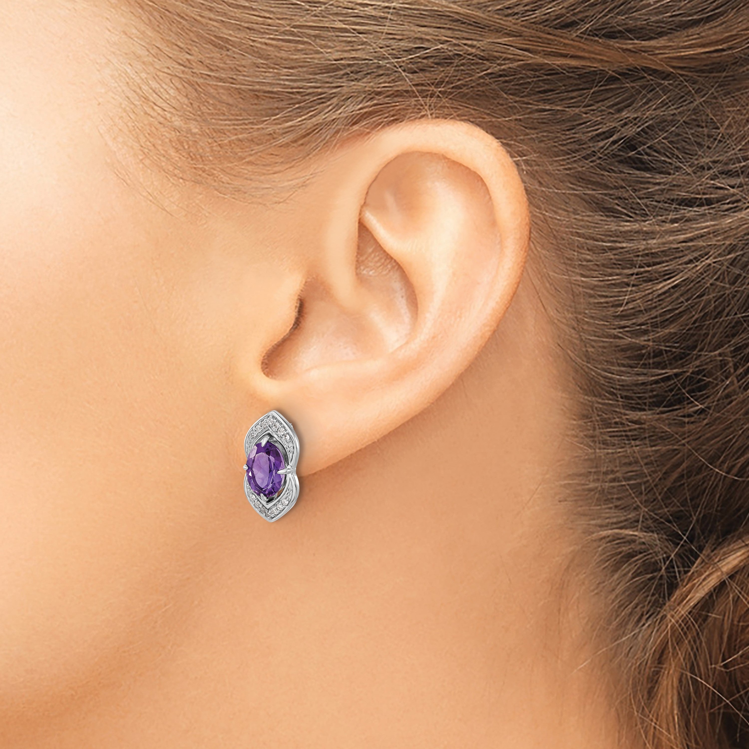 14K Weißgold Ohrstecker mit Amethyst und echten Diamanten