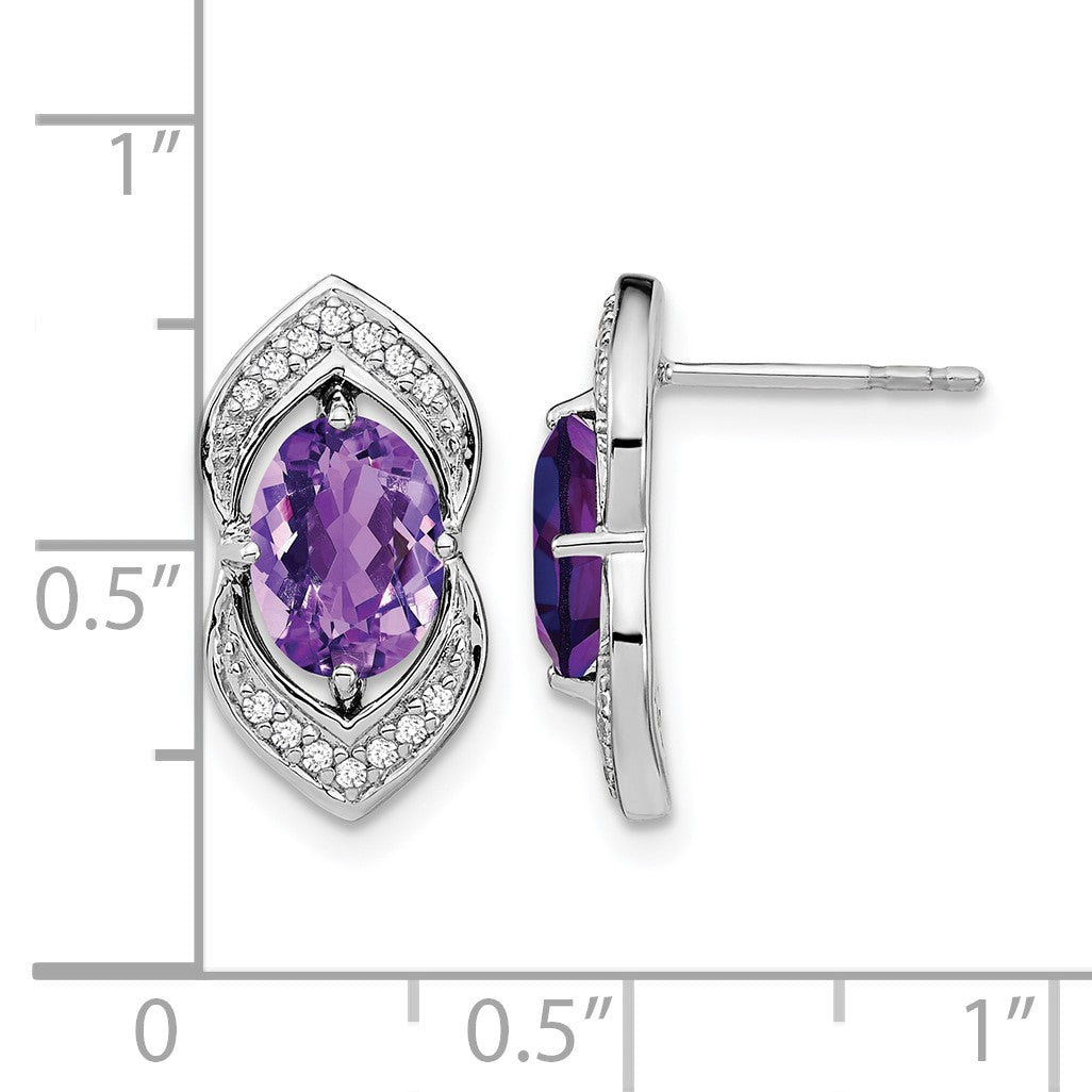 14K Weißgold Ohrstecker mit Amethyst und echten Diamanten
